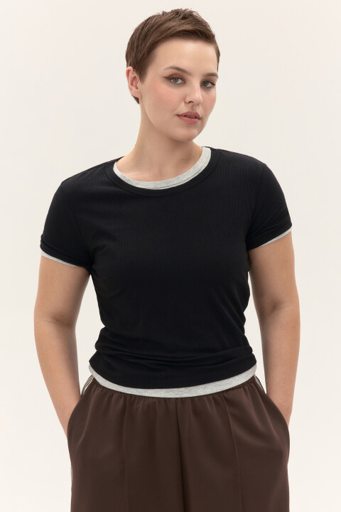 

Футболка приталенная в рубчик, Черный, Футболка приталенная в рубчик