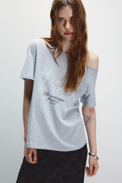 

Футболка-топ с открытым плечом, Серый, Футболка-топ с открытым плечом