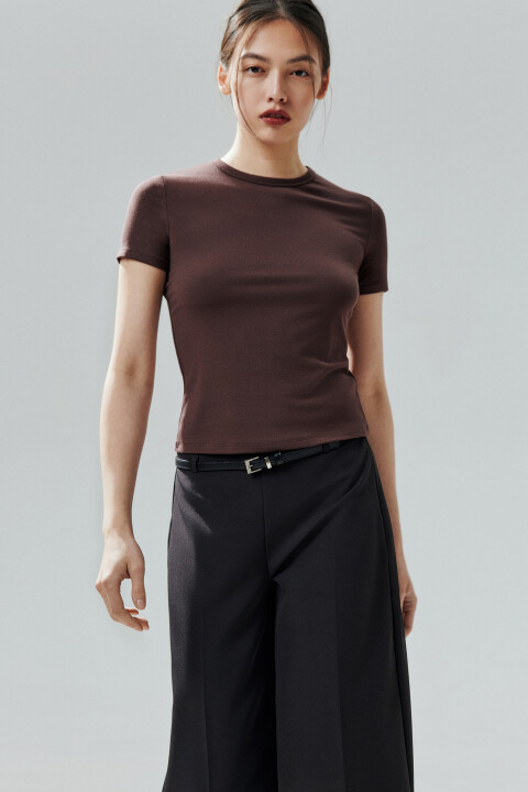 

Футболка облегающая из вискозы, Коричневый, Футболка облегающая из вискозы