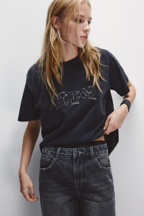 

Футболка со стиркой и принтом, Серый, Футболка со стиркой и принтом