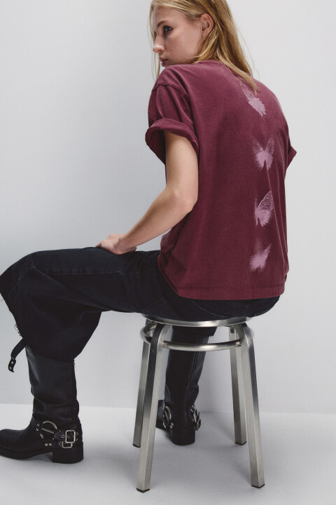 

Футболка со стиркой и принтом, Фиолетовый, Футболка со стиркой и принтом