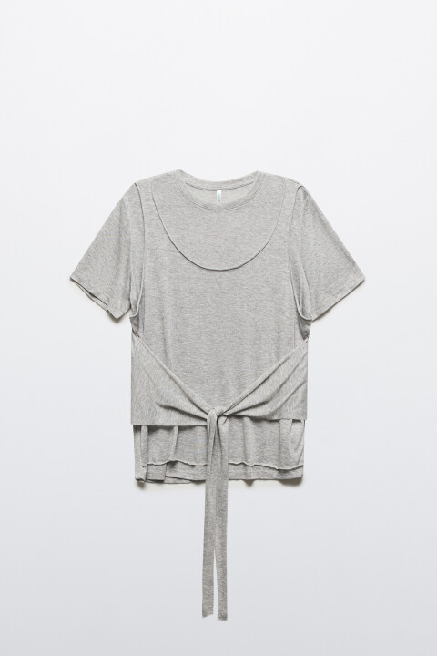 

Футболка с имитацией майки и завязками, Серый, Футболка с имитацией майки и завязками