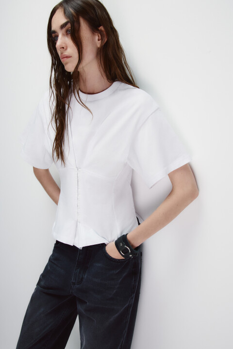 

Футболка с корсетом на крючках, Белый, Футболка с корсетом на крючках