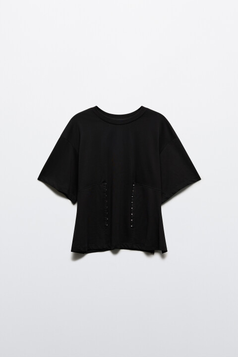 

Футболка с корсетом на крючках, Черный, Футболка с корсетом на крючках