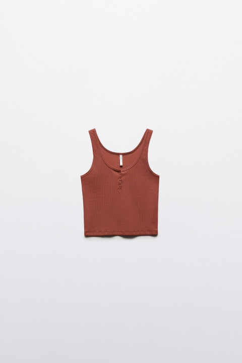 

Майка в рубчик с застежкой на груди, Красный, Майка в рубчик с застежкой на груди