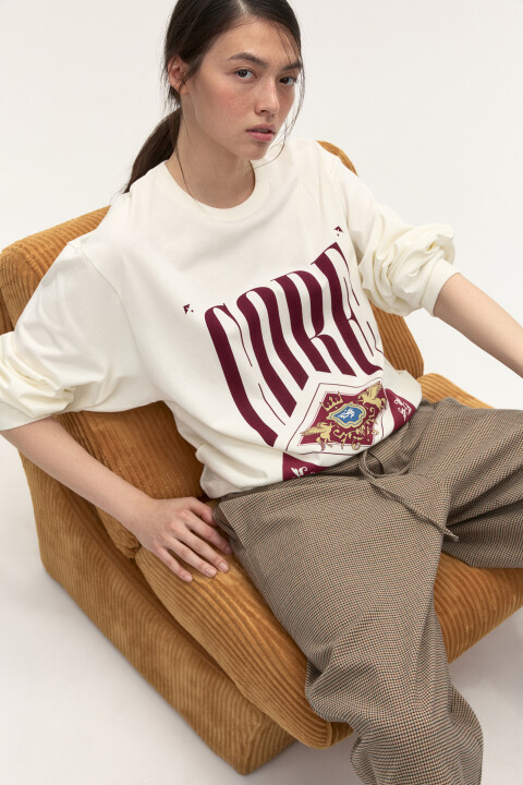 

Лонгслив хлопковый с принтом, Белый, Лонгслив хлопковый с принтом