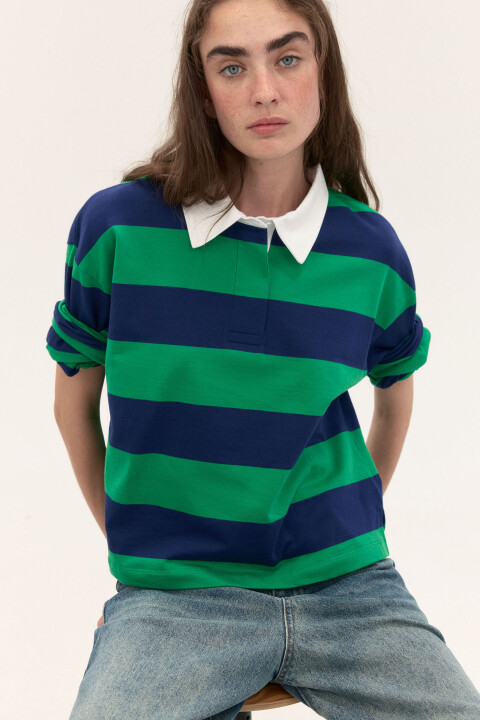 

Лонгслив с рубашечным воротником, Зеленый, Лонгслив с рубашечным воротником