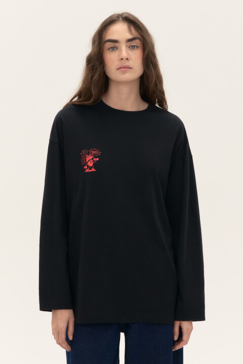 

Лонгслив oversize с принтом, Черный, Лонгслив oversize с принтом