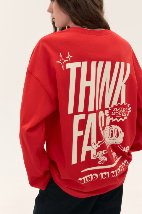 

Лонгслив oversize с принтом, Красный, Лонгслив oversize с принтом