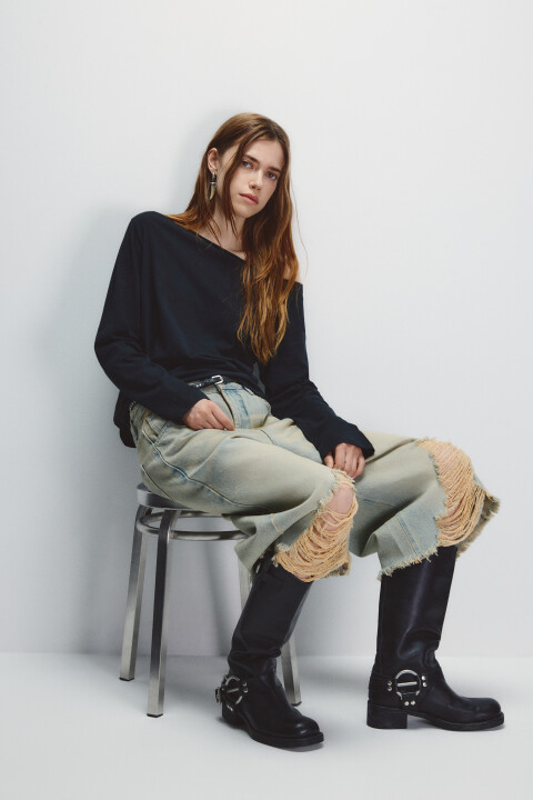 

Лонгслив на одно плечо с принтом, Черный, Лонгслив на одно плечо с принтом