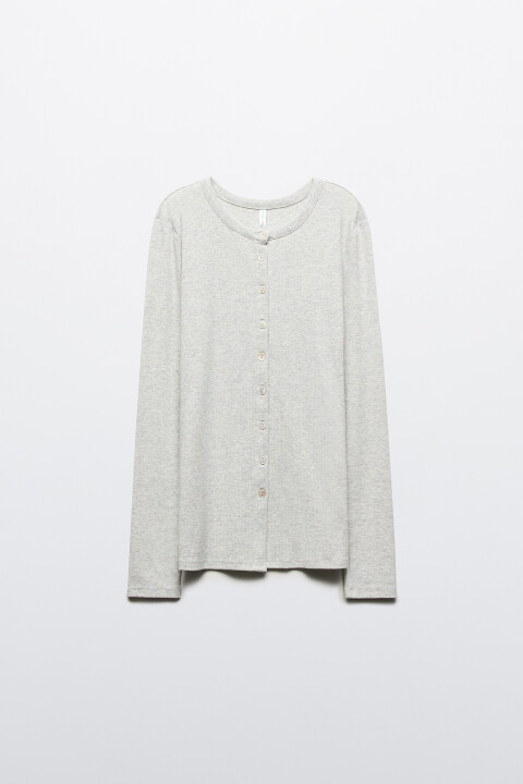 

Лонгслив в рубчик на пуговицах, Серый, Лонгслив в рубчик на пуговицах