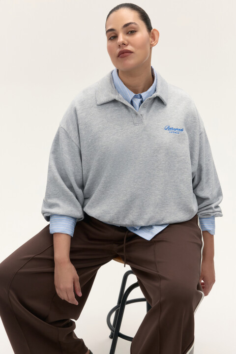 

Свитшот-поло с надписью, Серый, Свитшот-поло с надписью