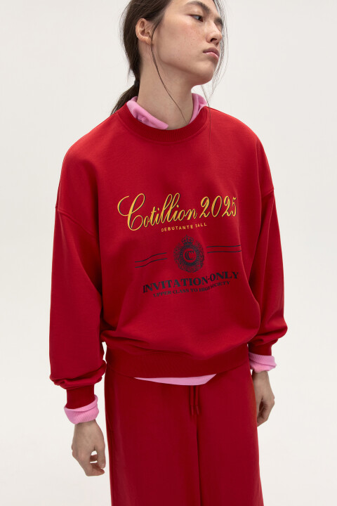 

Свитшот из футера с принтом, Красный, Свитшот из футера с принтом