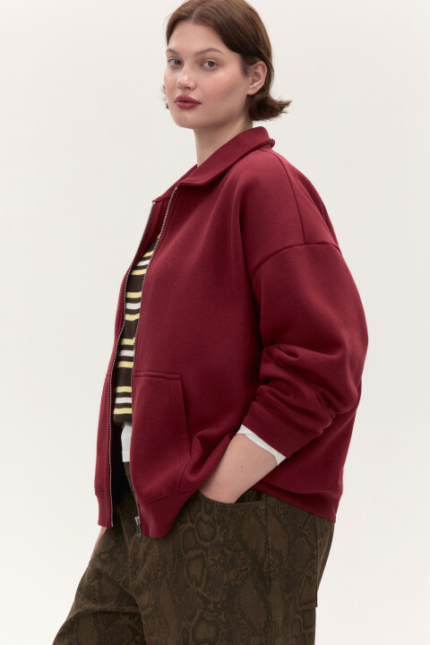 

Худи-зипка из футера с воротником, Бордовый, Худи-зипка из футера с воротником