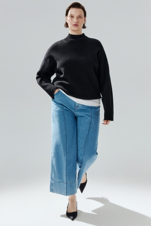 

Джинсы широкие со швами-подворотами, Черный, Джинсы широкие со швами-подворотами