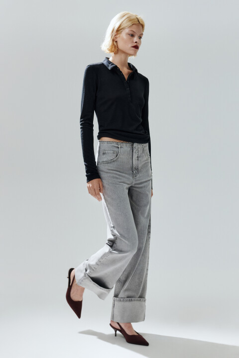 

Джинсы прямые с широкими подворотами, Синий, Джинсы прямые с широкими подворотами