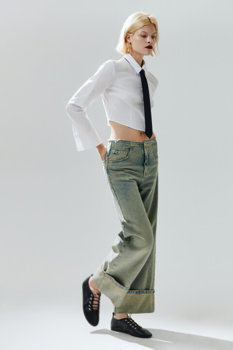 

Джинсы прямые с широкими подворотами, Синий, Джинсы прямые с широкими подворотами