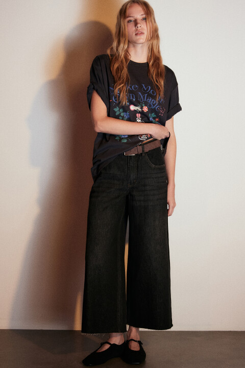 

Джинсы кроп широкие с ремнем, Серый, Джинсы кроп широкие с ремнем