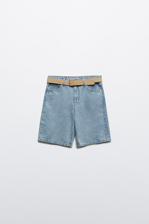 

Шорты джинсовые прямые с ремнем, Голубой, Шорты джинсовые прямые с ремнем