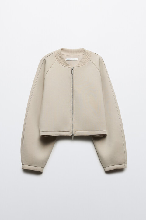 

Жакет-бомбер укороченный на молнии, Бежевый, Жакет-бомбер укороченный на молнии