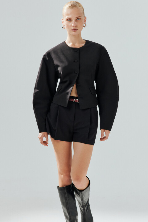 

Жакет приталенный с объемными рукавами, Черный, Жакет приталенный с объемными рукавами