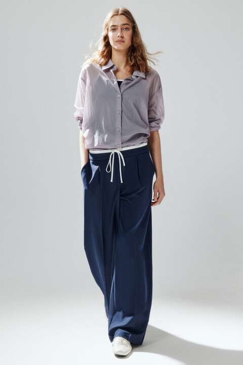 

Брюки широкие с контрастным поясом, Синий, Брюки широкие с контрастным поясом