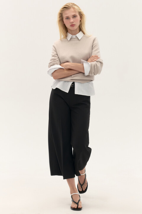 

Брюки-кюлоты костюмные с ремнем, Черный, Брюки-кюлоты костюмные с ремнем