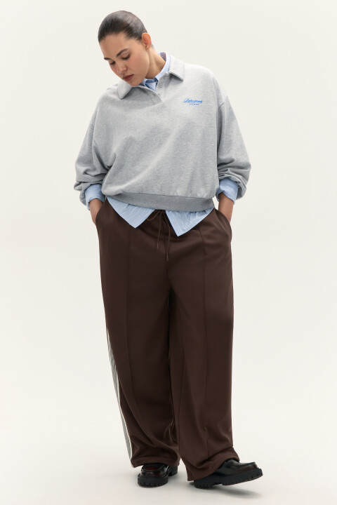 

Брюки широкие с лампасами, Коричневый, Брюки широкие с лампасами