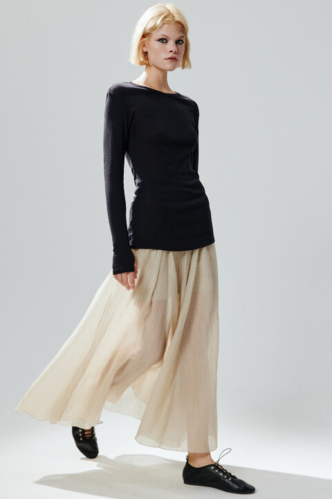 

Юбка-трапеция макси из жатой ткани, Бежевый, Юбка-трапеция макси из жатой ткани