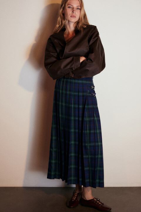 

Юбка макси в складку с ремешками, Синий, Юбка макси в складку с ремешками