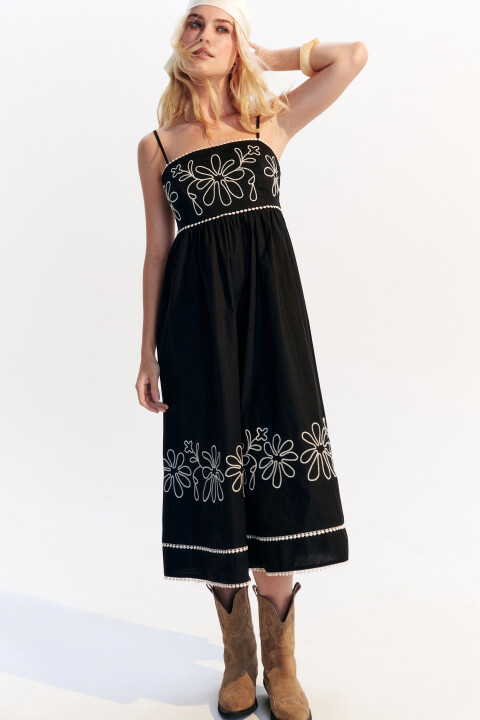 

Сарафан миди хлопковый с вышивкой, Черный, Сарафан миди хлопковый с вышивкой