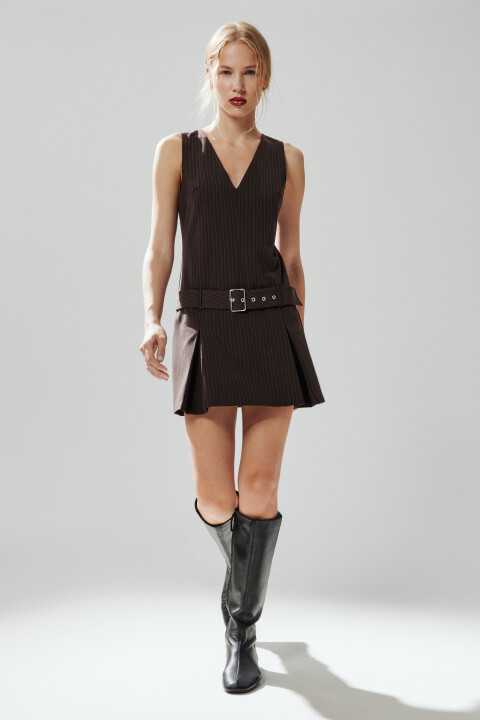 

Платье-сарафан костюмное с ремнем, Коричневый, Платье-сарафан костюмное с ремнем