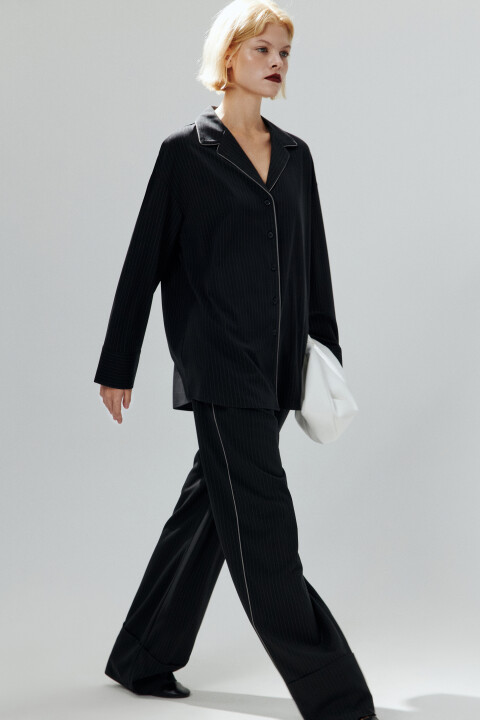 

Рубашка oversize в полоску, Черный, Рубашка oversize в полоску