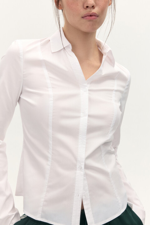 

Блузка приталенная с рукавами клеш, Белый, Блузка приталенная с рукавами клеш