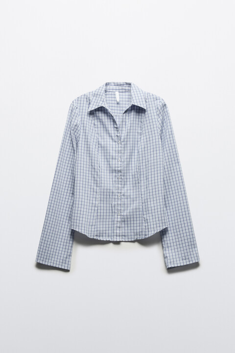 

Блузка приталенная с рукавами клеш, Голубой, Блузка приталенная с рукавами клеш