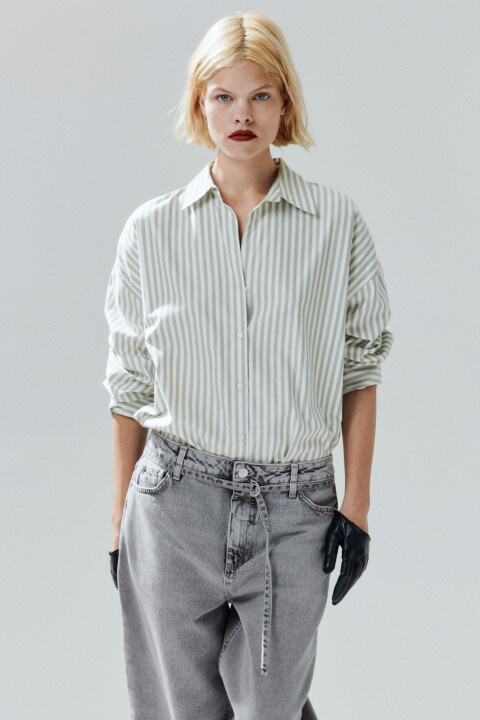 

Блузка-рубашка в полоску, Зеленый, Блузка-рубашка в полоску