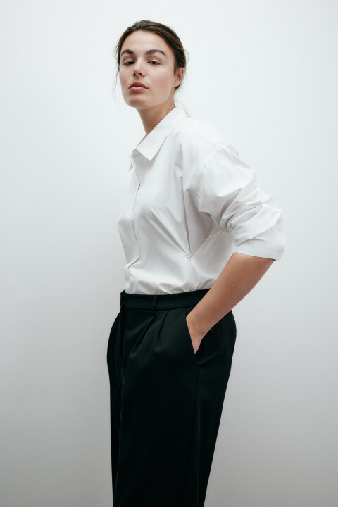

Рубашка oversize с драпировками, Белый, Рубашка oversize с драпировками