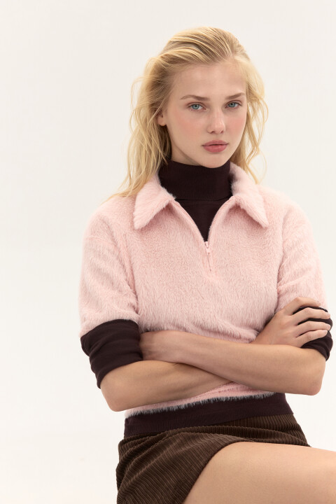 

Джемпер-поло из пушистой ткани, Розовый, Джемпер-поло из пушистой ткани