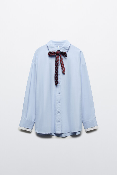 Рубашка с двойными манжетами и галстуком