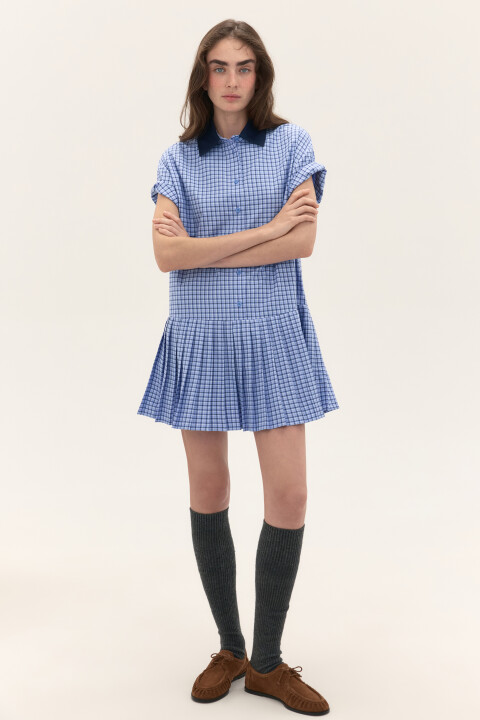 

Платье-рубашка мини в клетку, Голубой, Платье-рубашка мини в клетку