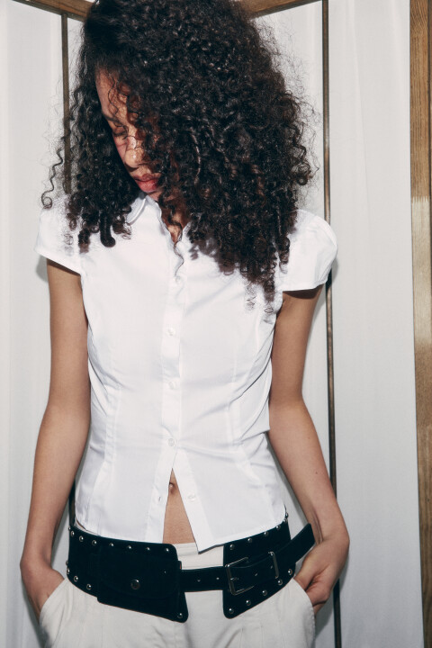 

Рубашка приталенная хлопковая с рукавами-крылышками, Розовый, Рубашка приталенная хлопковая с рукавами-крылышками