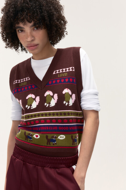 

Жилет вязаный с рисунком, Серый, Жилет вязаный с рисунком