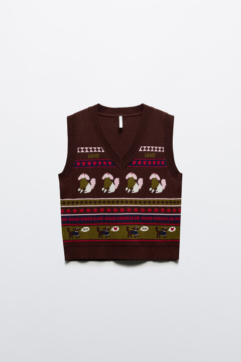 

Жилет вязаный с рисунком, Голубой, Жилет вязаный с рисунком