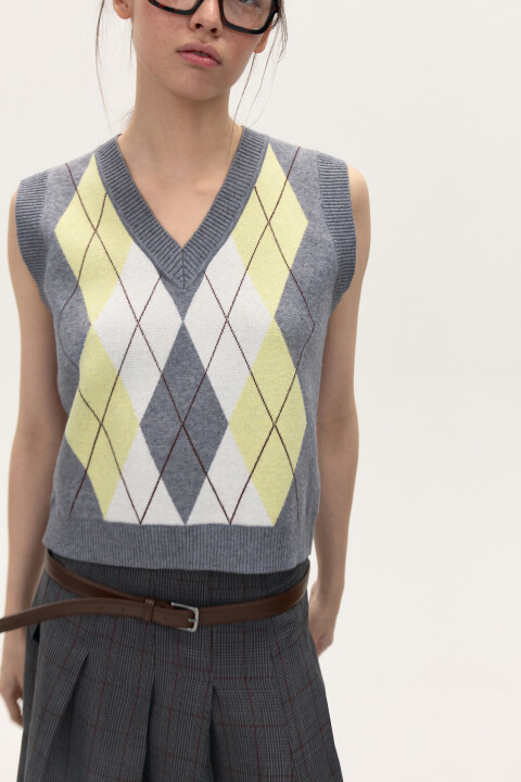 

Жилет вязаный с рисунком, Серый, Жилет вязаный с рисунком