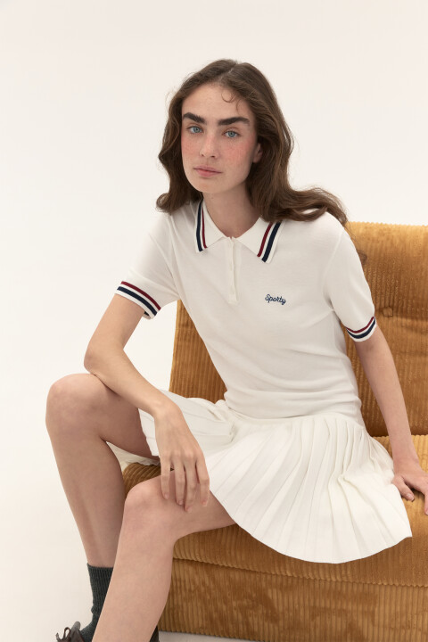 

Платье-поло с юбкой в складку, Молочный, Платье-поло с юбкой в складку