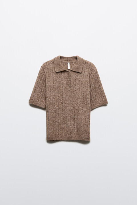 

Джемпер-поло вязаный с узором, Бежевый, Джемпер-поло вязаный с узором