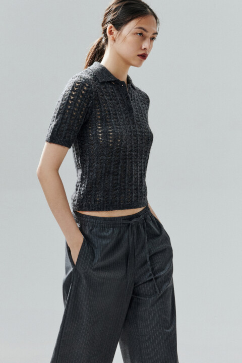 

Джемпер-поло вязаный с узором, Серый, Джемпер-поло вязаный с узором