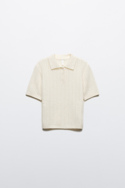 

Джемпер-поло вязаный с узором, Бежевый, Джемпер-поло вязаный с узором