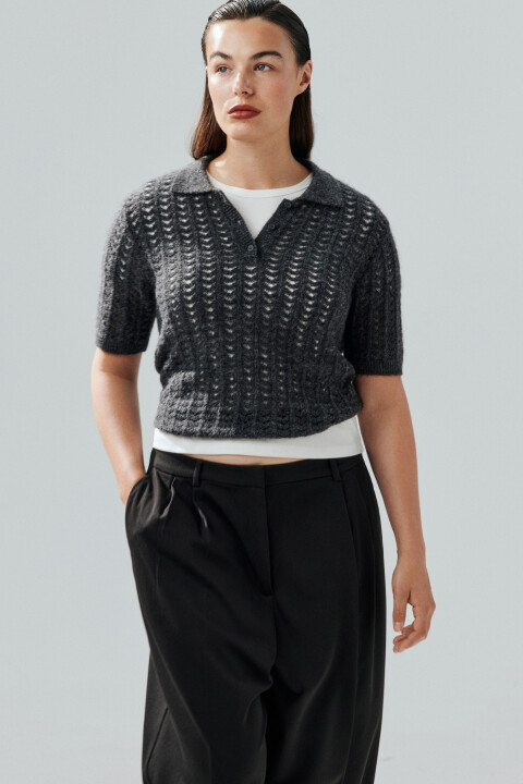 

Джемпер-поло вязаный с узором, Серый, Джемпер-поло вязаный с узором