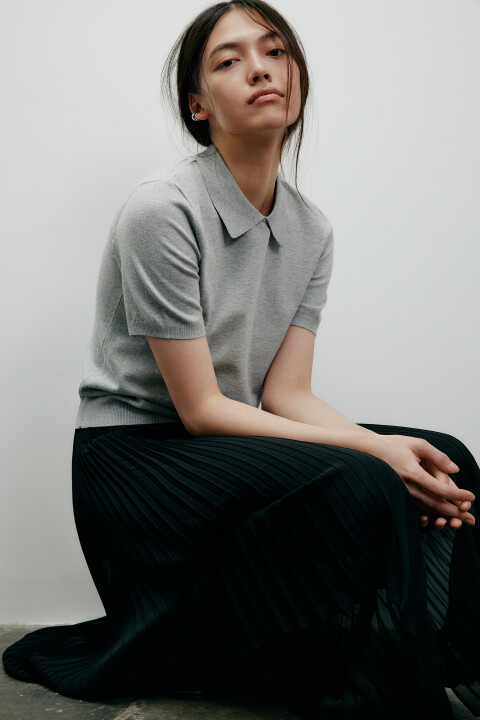 

Джемпер-поло тонкой вязки, Серый, Джемпер-поло тонкой вязки